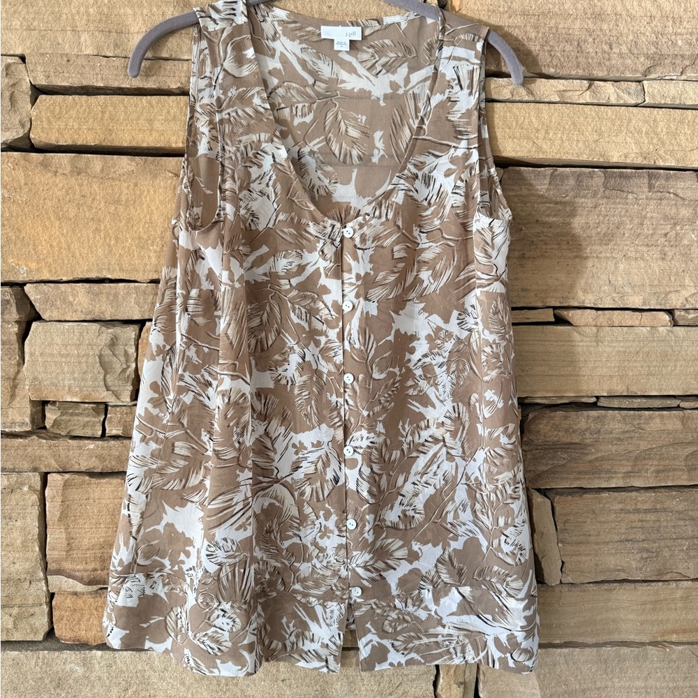J Jill Floral Sleeveless Top, Coastal Beachy Neutral & White Sheer Flowy Layer
